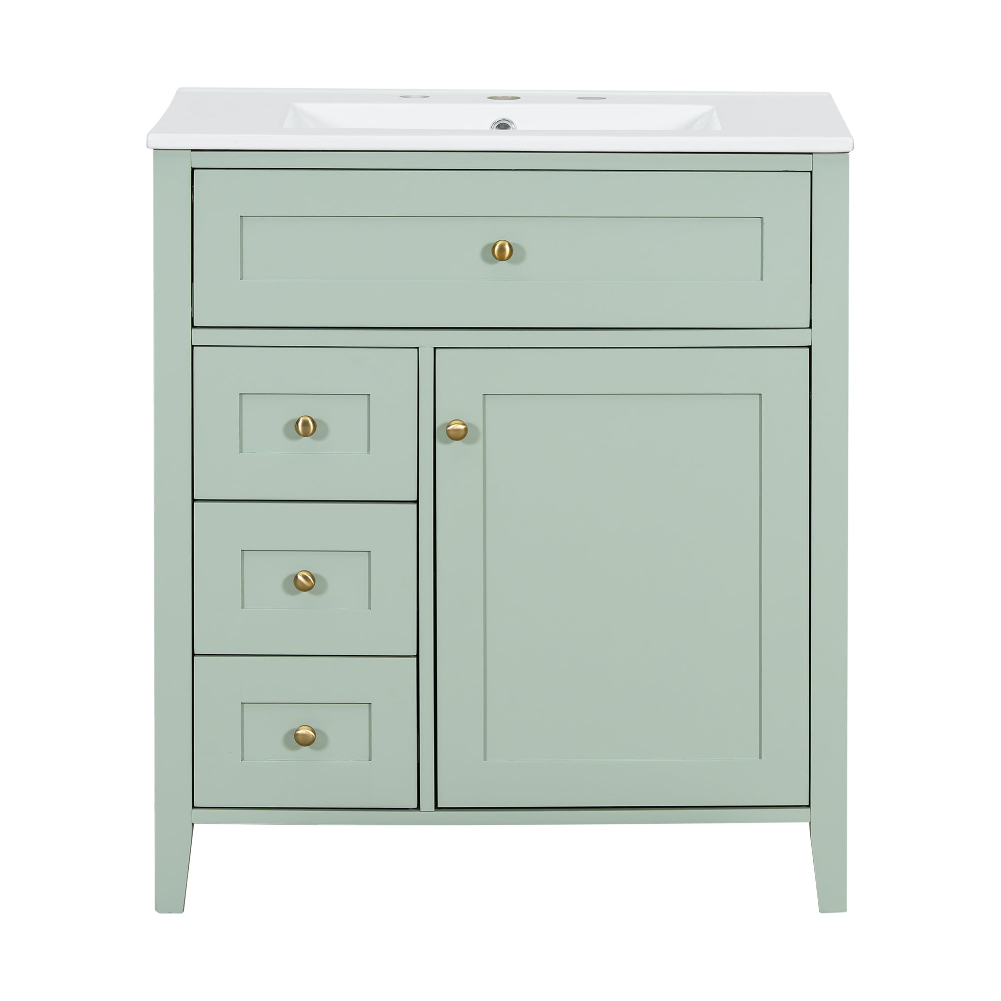 VanityFus 30-in Green Bathroom Vanity Single Sink Combo Ceramic Top 1 door 4 drawers Adjustable Shelves
